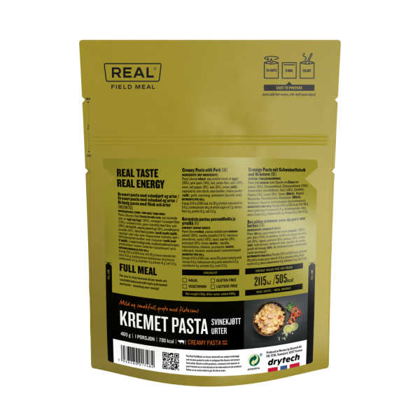 Cremige Pasta mit Schweinefleisch und Kräutern – 697 kcal – Real Field Meal